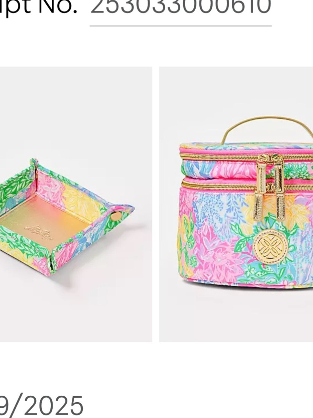 Floral Multi-Color Mini Cosmetic Case with Gold Accents and catch all tray